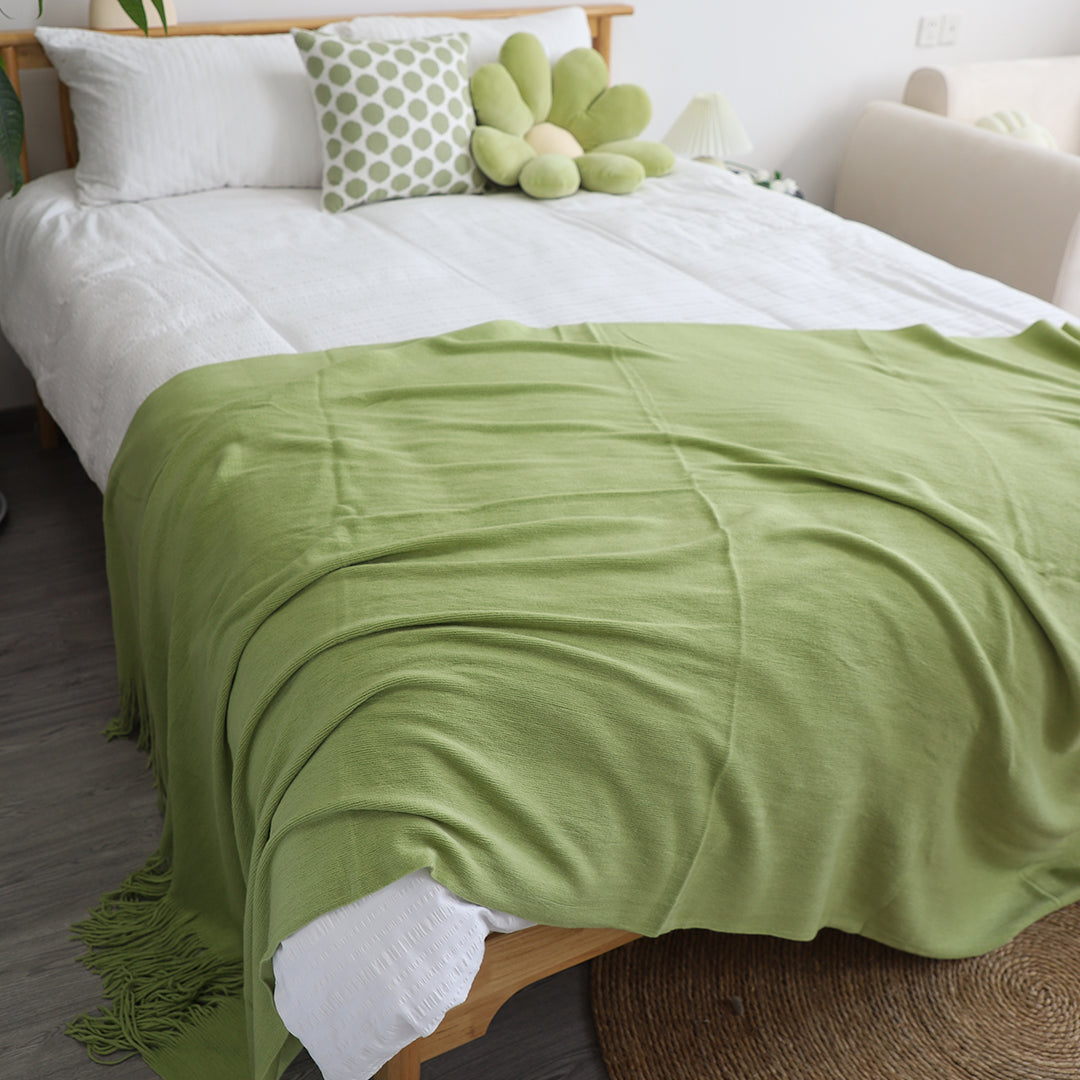 Green Acrylic Knitted Throw Blanket