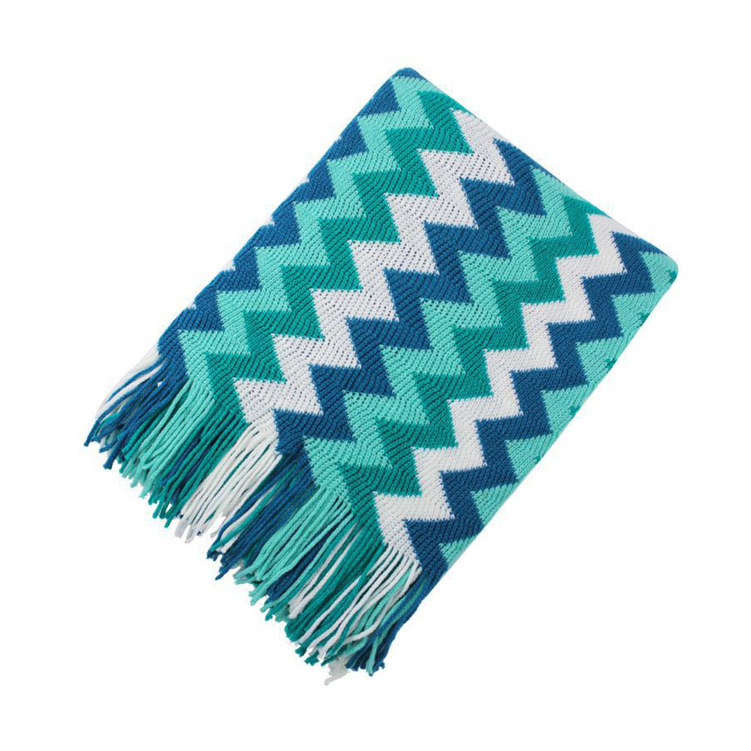220cm Blue Acrylic Zigzag Throw Blanket