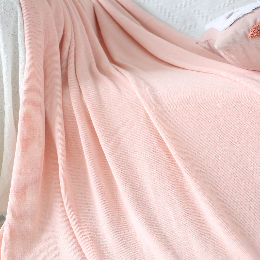 Pink Acrylic Knitted Throw Blanket