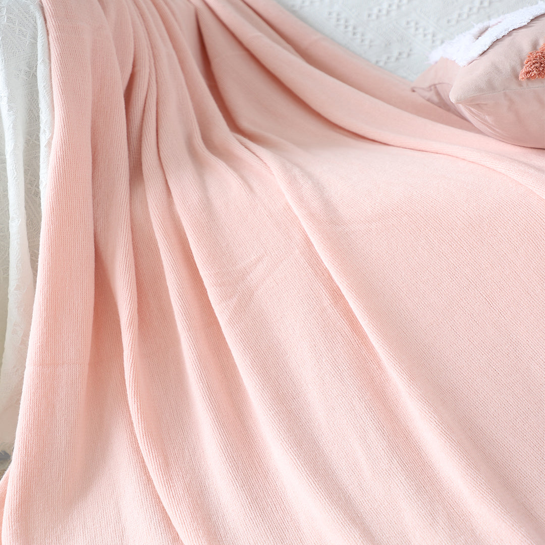 Pink Acrylic Knitted Throw Blanket