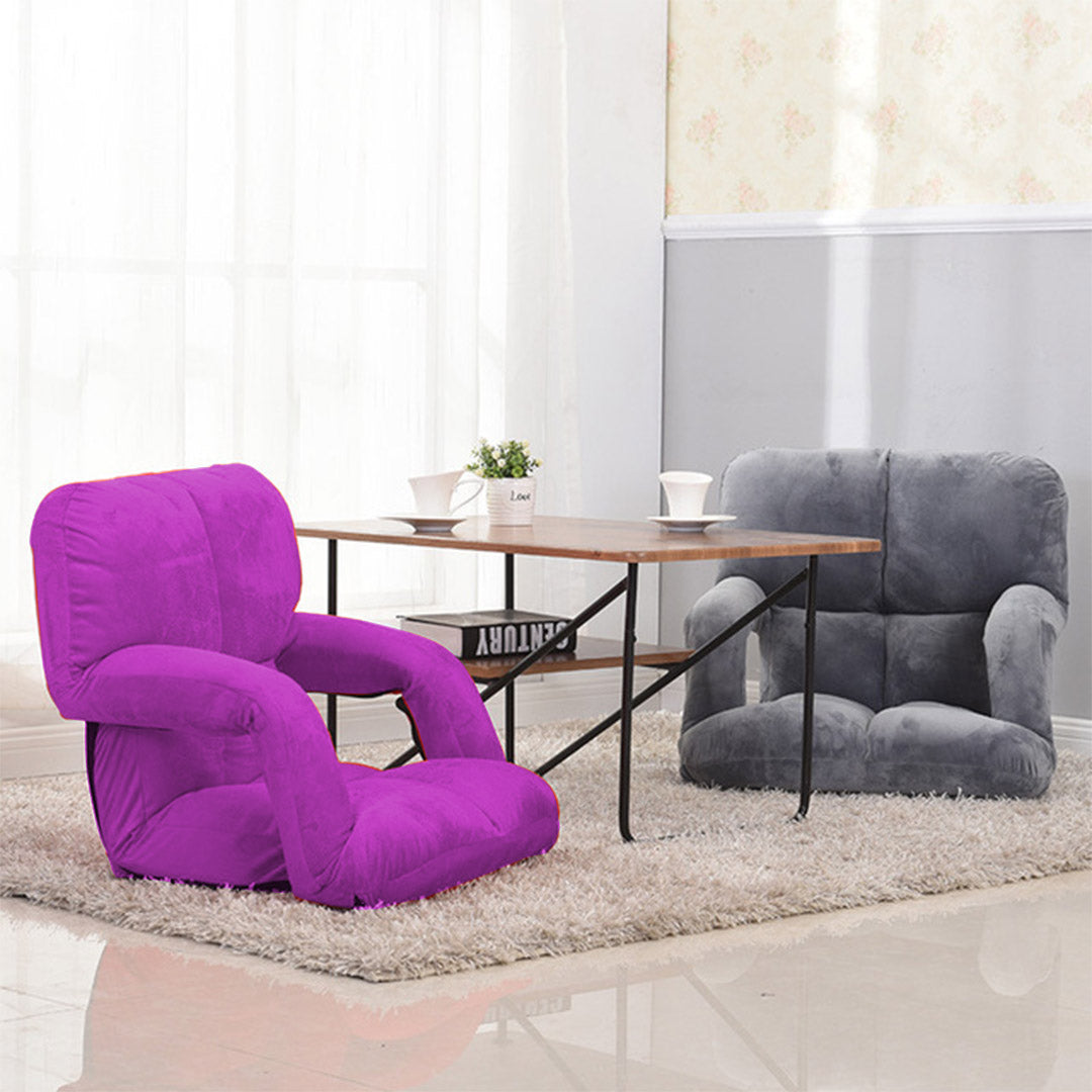 Foldable Floor Recliner Lazy Chair with Armrest Purple