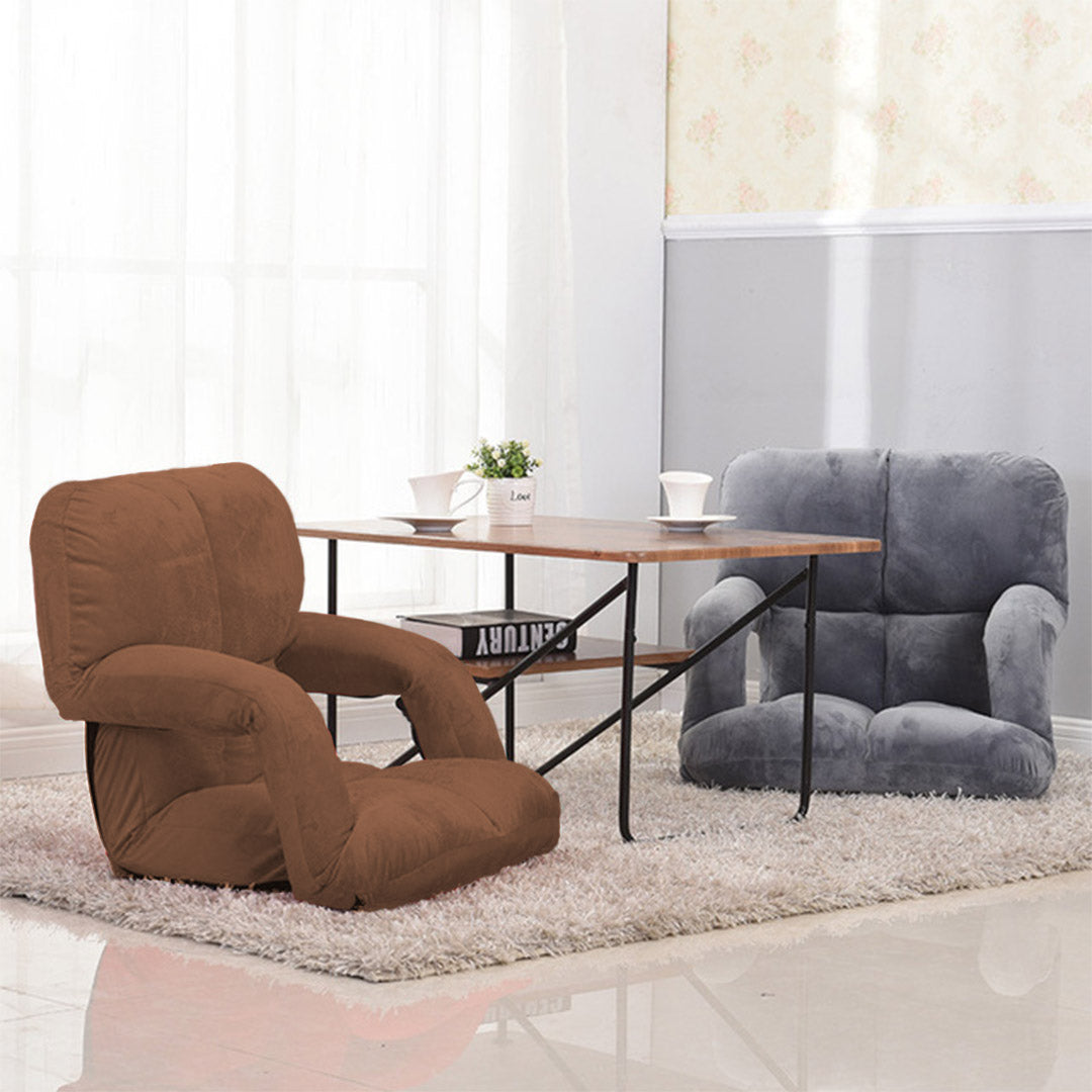 Foldable Floor Recliner Lazy Chair with Armrest Coffee