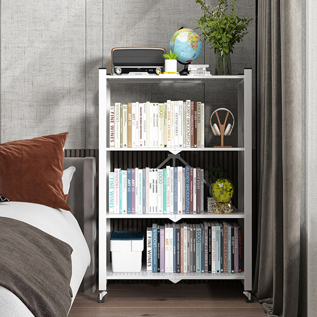 4 Tier White Foldable Display Stand with Wheels