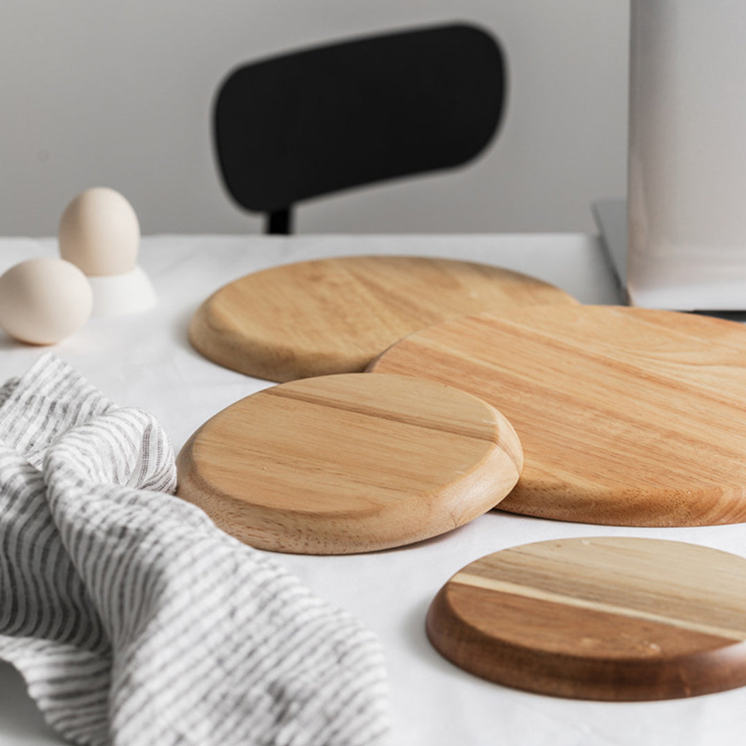 25cm Brown Round Wooden Serving Tray