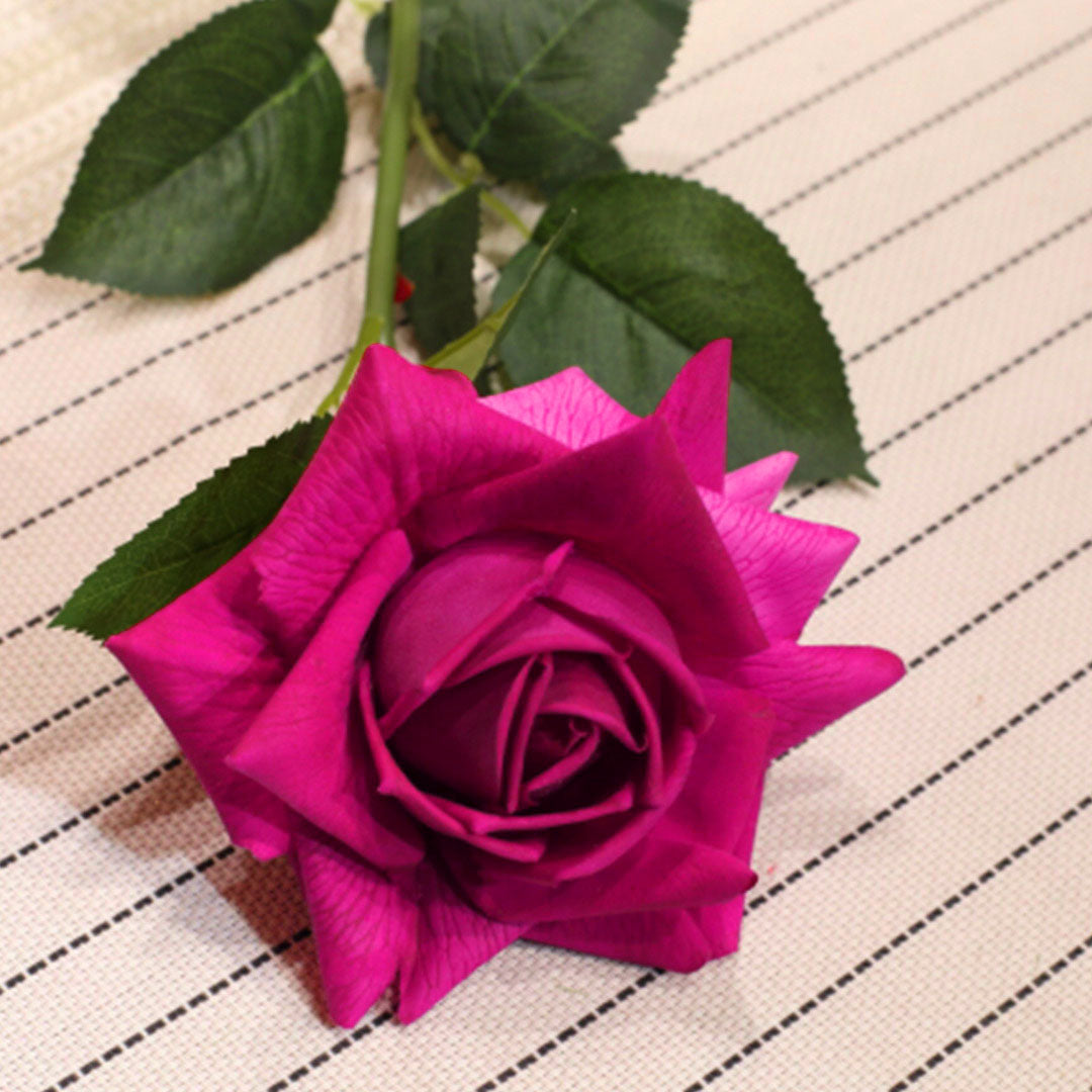 67cm Purple Glass Floor Vase and 12pcs Dark Pink Artificial Flower Set