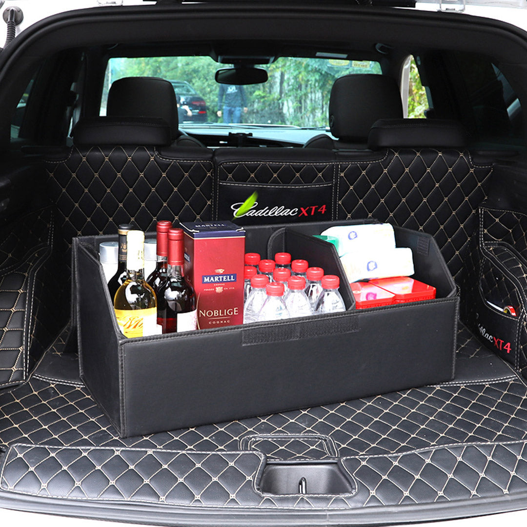 Leather Car Boot Foldable Trunk Cargo Organizer Box Black Large