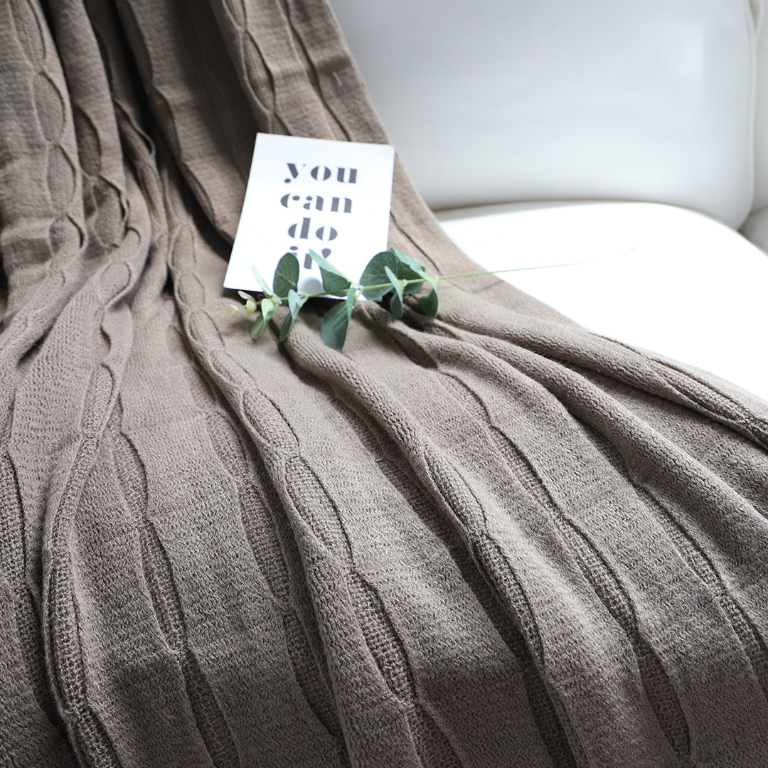 Coffee Textured Knitted Throw Blanket