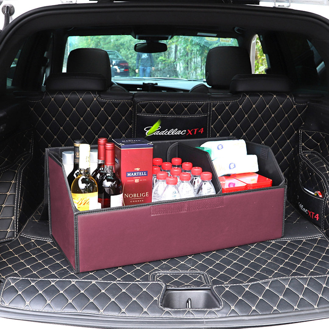 Leather Car Boot Foldable Trunk Cargo Organizer Box Red Large