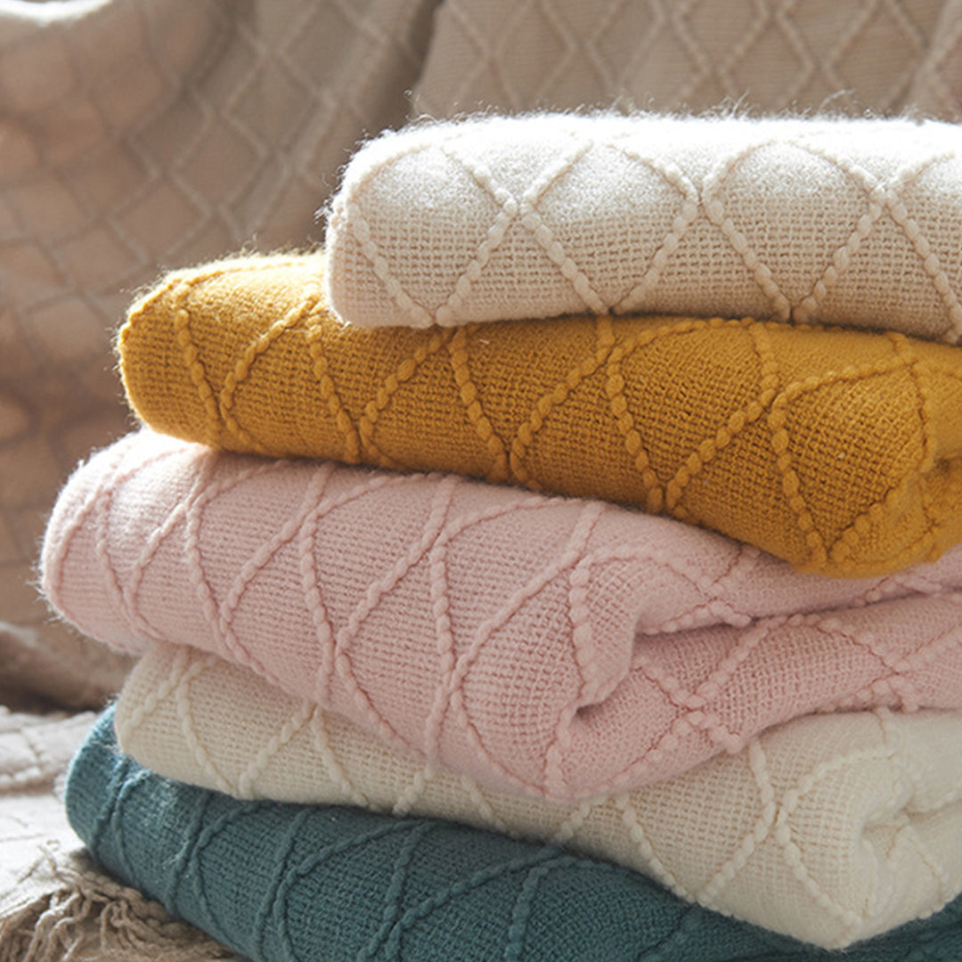 Mustard Textured Knitted Throw Blanket