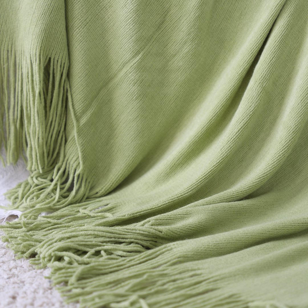 Green Acrylic Knitted Throw Blanket