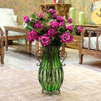 51cm Green Glass Floor Vase with 12pcs Artificial Flower Set