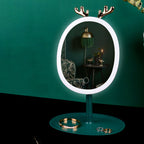 Green Cosmetic Jewelry Storage Organiser with Antler LED Tabletop Mirror Set