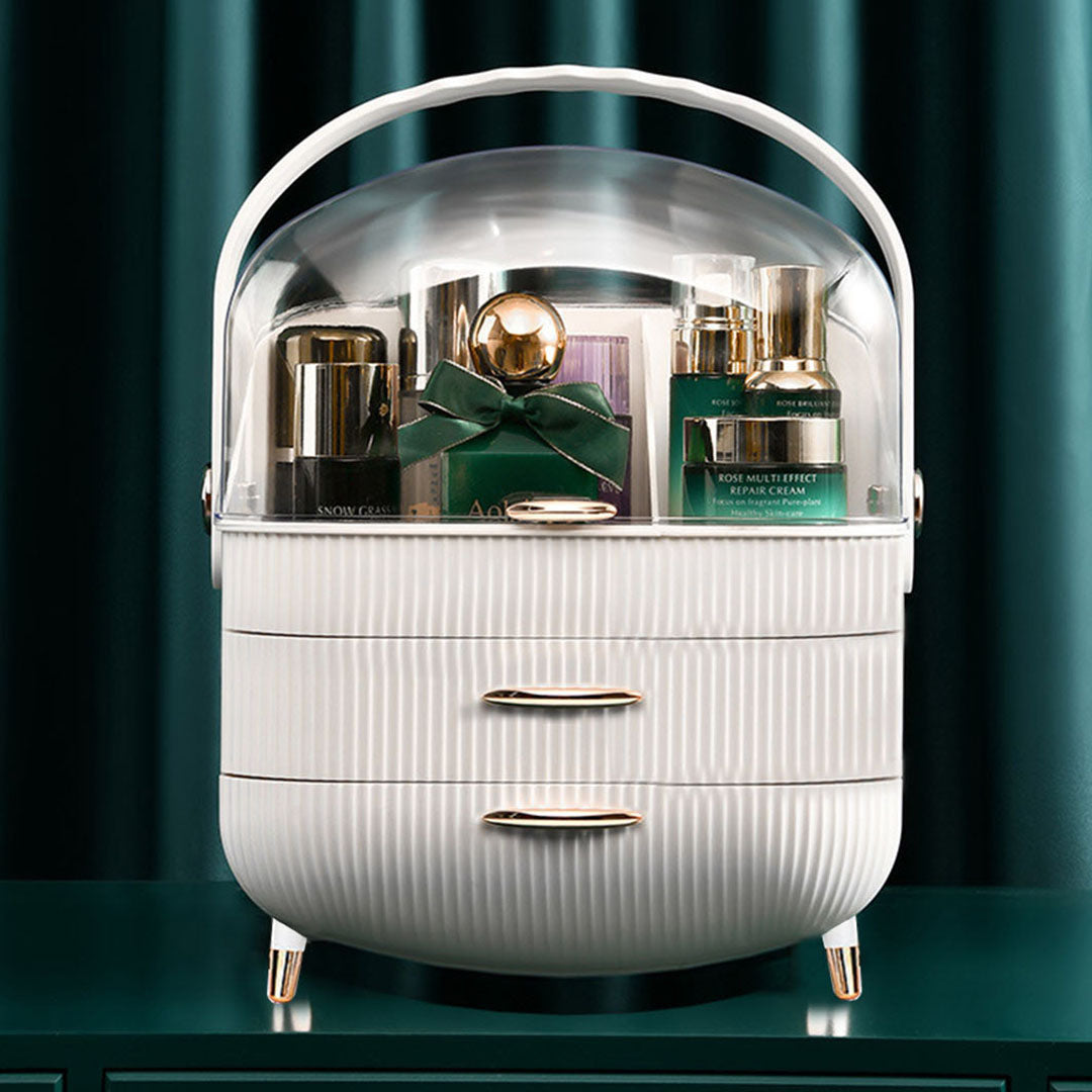 White Cosmetic Jewelry Storage Organiser with Antler LED Tabletop Mirror Set