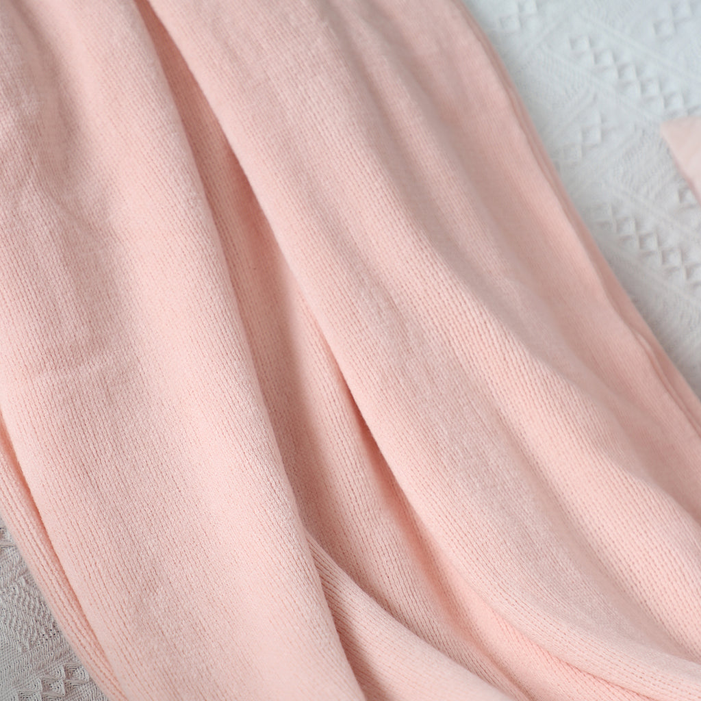 Pink Acrylic Knitted Throw Blanket