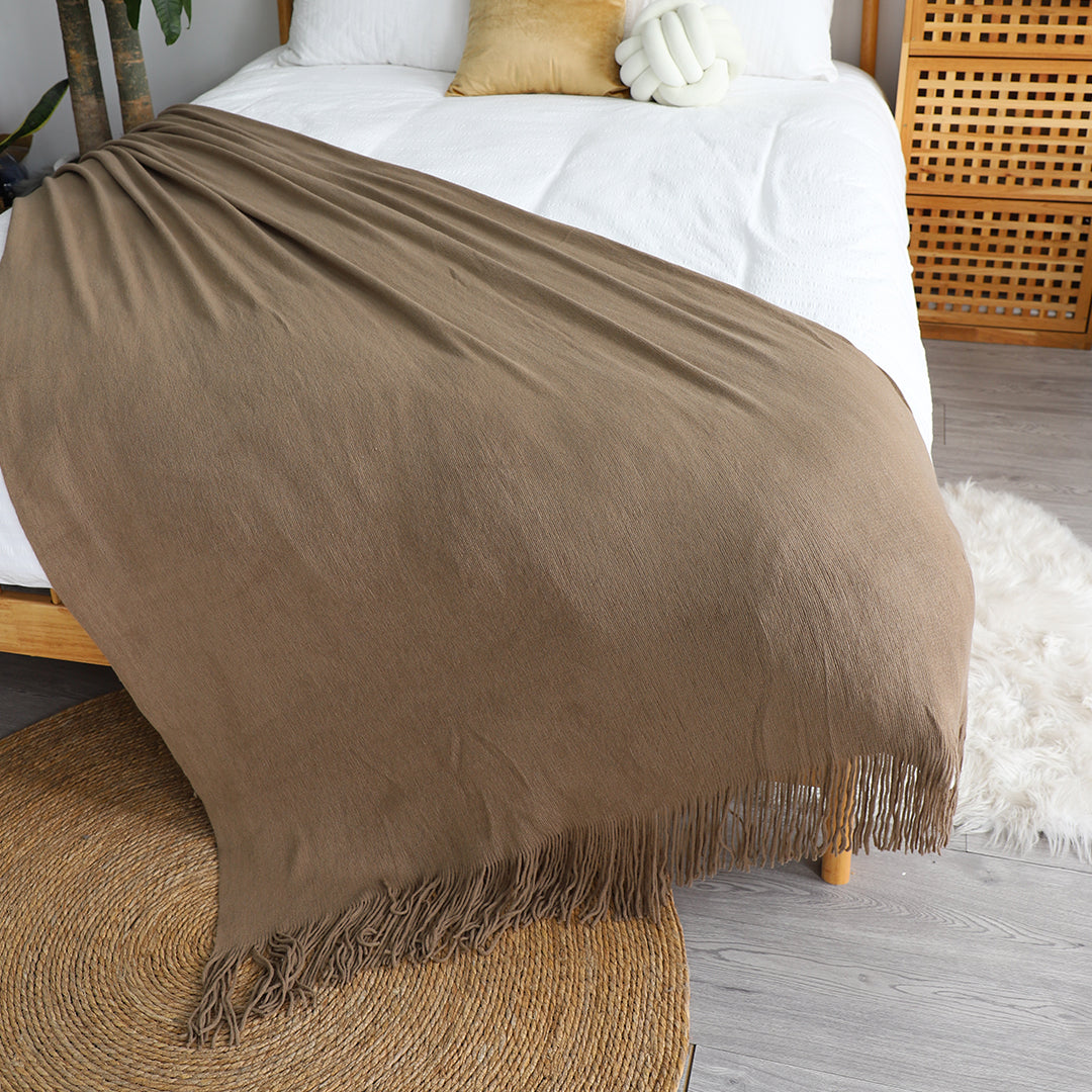 Coffee Acrylic Knitted Throw Blanket
