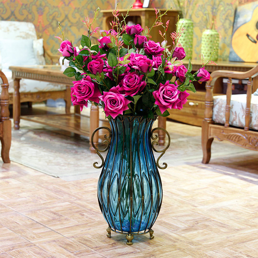12 Heads Artificial Silk Rose Bouquet Dark Pink