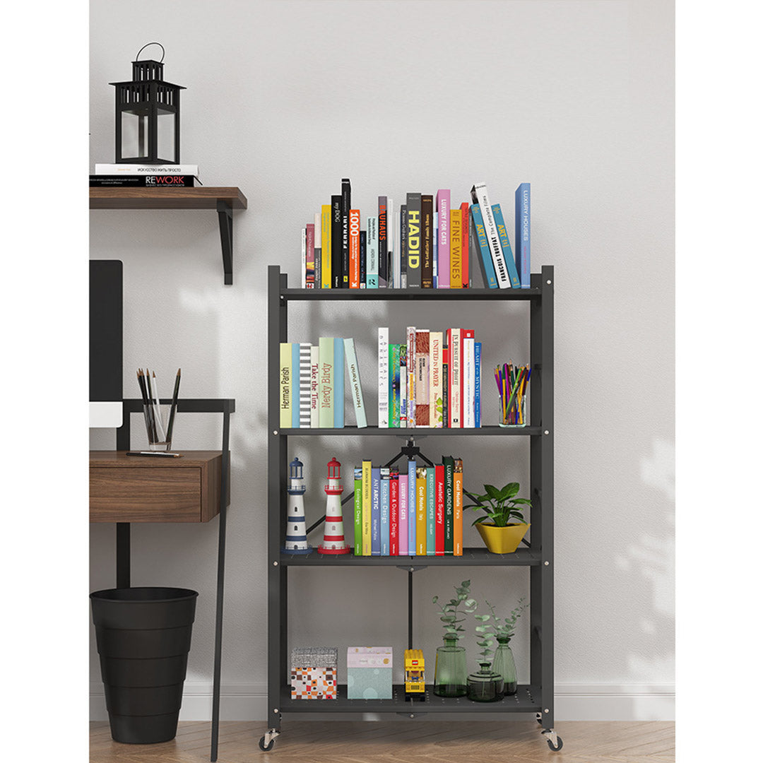 4 Tier Foldable Kitchen Shelves with Wheels Black