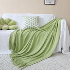 Green Acrylic Knitted Throw Blanket