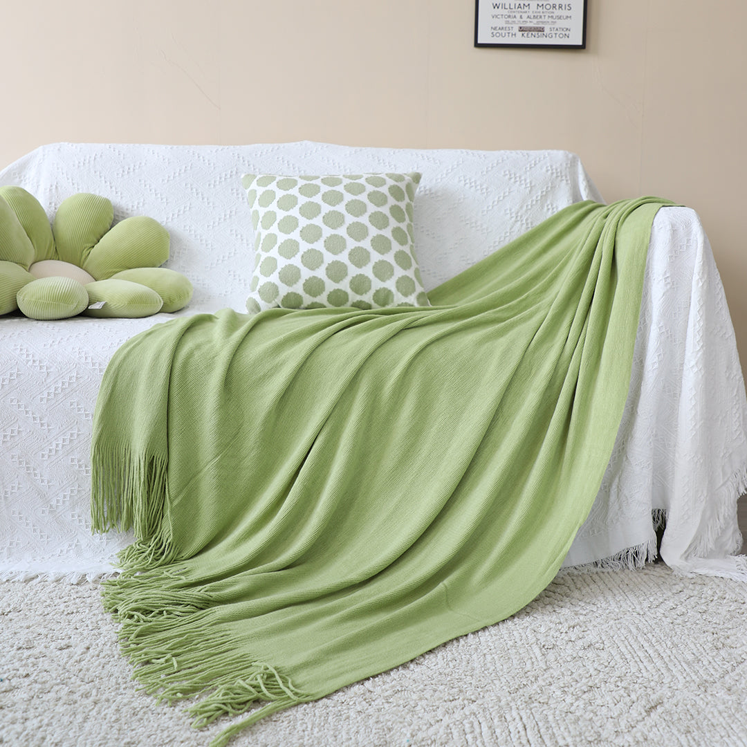 Green Acrylic Knitted Throw Blanket