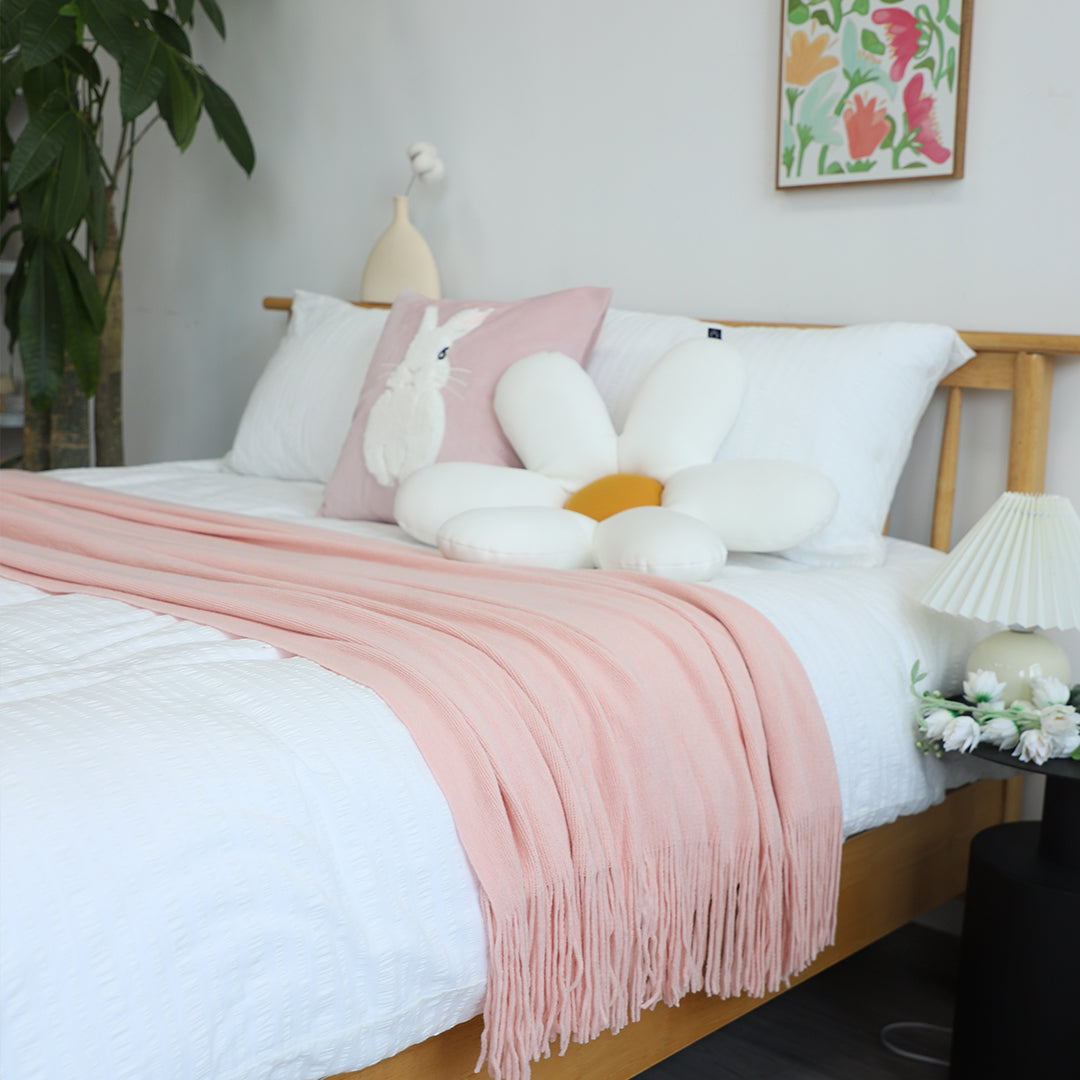 Pink Acrylic Knitted Throw Blanket