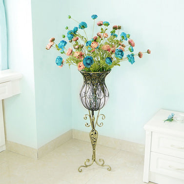 85cm Clear Glass Floor Vase with 12pcs Artificial Flower Set