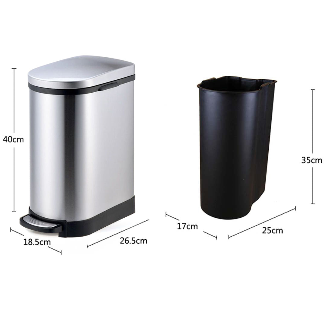 Foot Pedal Stainless Steel Trash Bin 10L