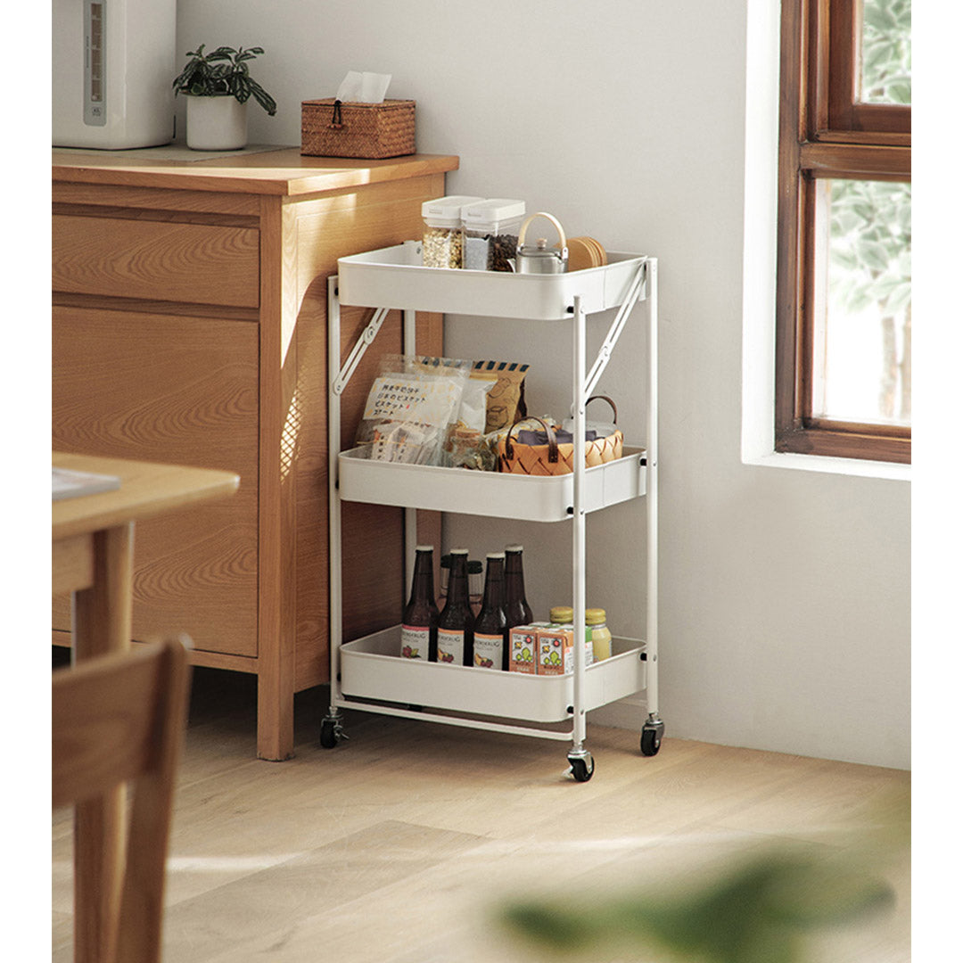 3 Tier Steel White Foldable Kitchen Cart