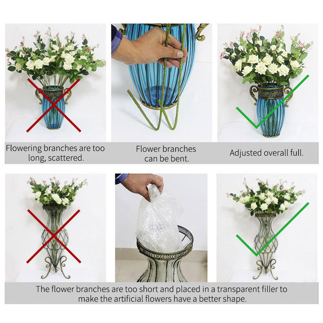 85cm Blue Glass Floor Vase and 12pcs Dark Pink Artificial Flower Set