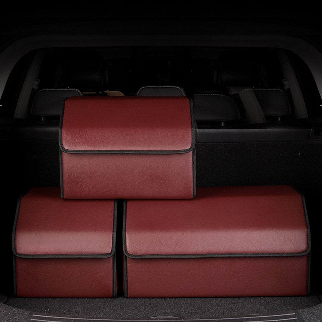 Leather Car Boot Foldable Trunk Cargo Organizer Box Red Large