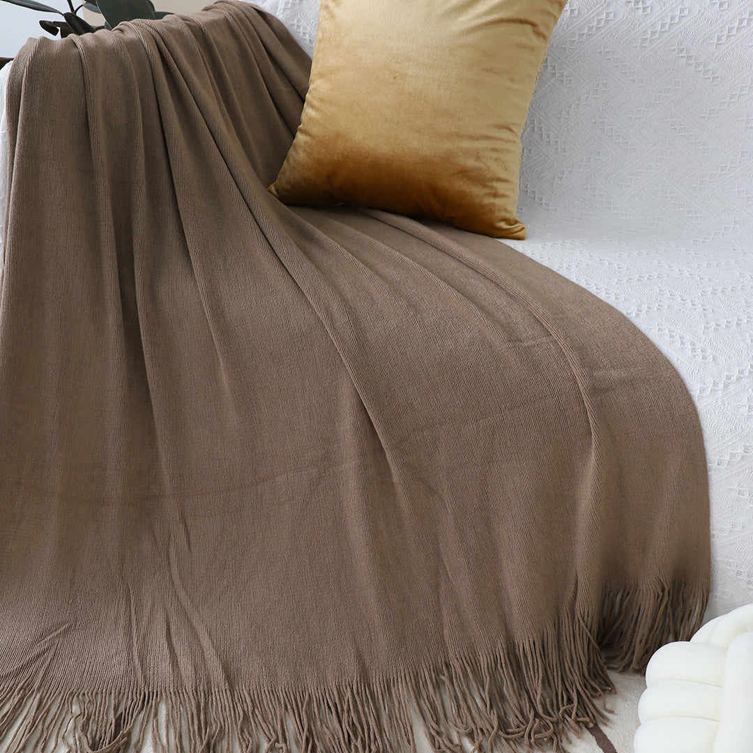 Coffee Acrylic Knitted Throw Blanket