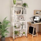 5 Tier Foldable Kitchen Shelves with Wheels  White