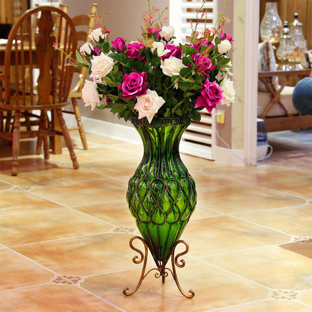 12 Heads Artificial Silk Rose Bouquet Dark Pink