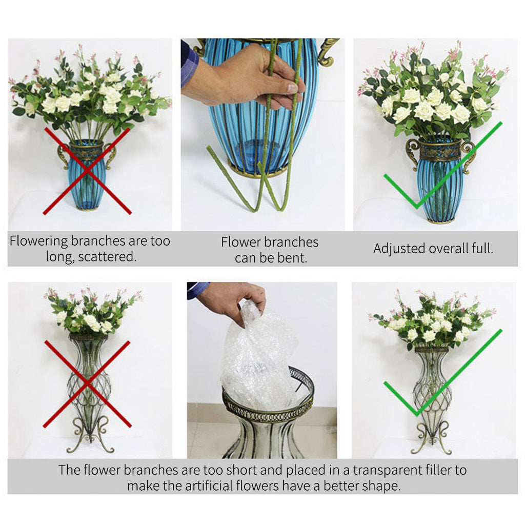 67cm Blue Glass Floor Vase with 10pcs White Artificial Flower Set