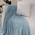 Sky Blue Acrylic Knitted Throw Blanket