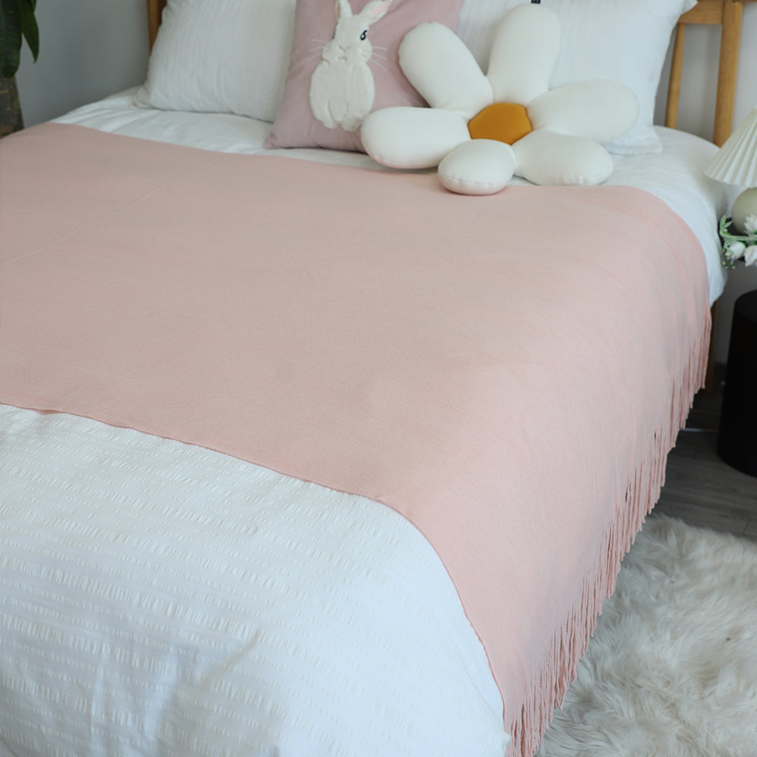 Pink Acrylic Knitted Throw Blanket