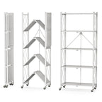 5 Tier Foldable Kitchen Shelves with Wheels  White