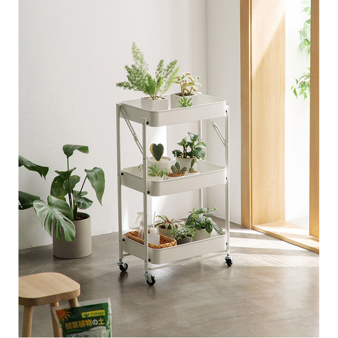 3 Tier Steel White Foldable Kitchen Cart