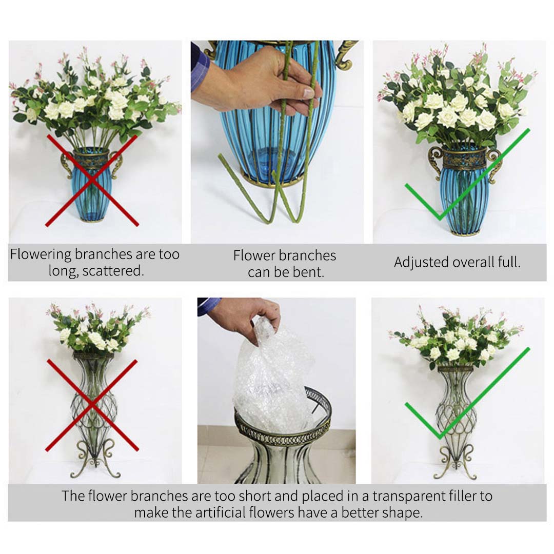 85cm Green Glass Floor Vase and 12pcs Blue Artificial Flower Set