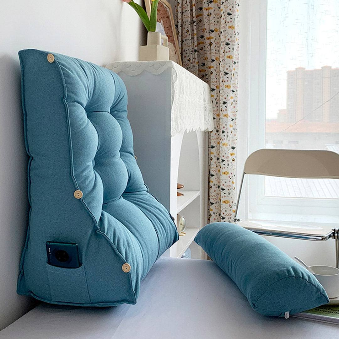 60cm Blue Wedge Lumbar Pillow