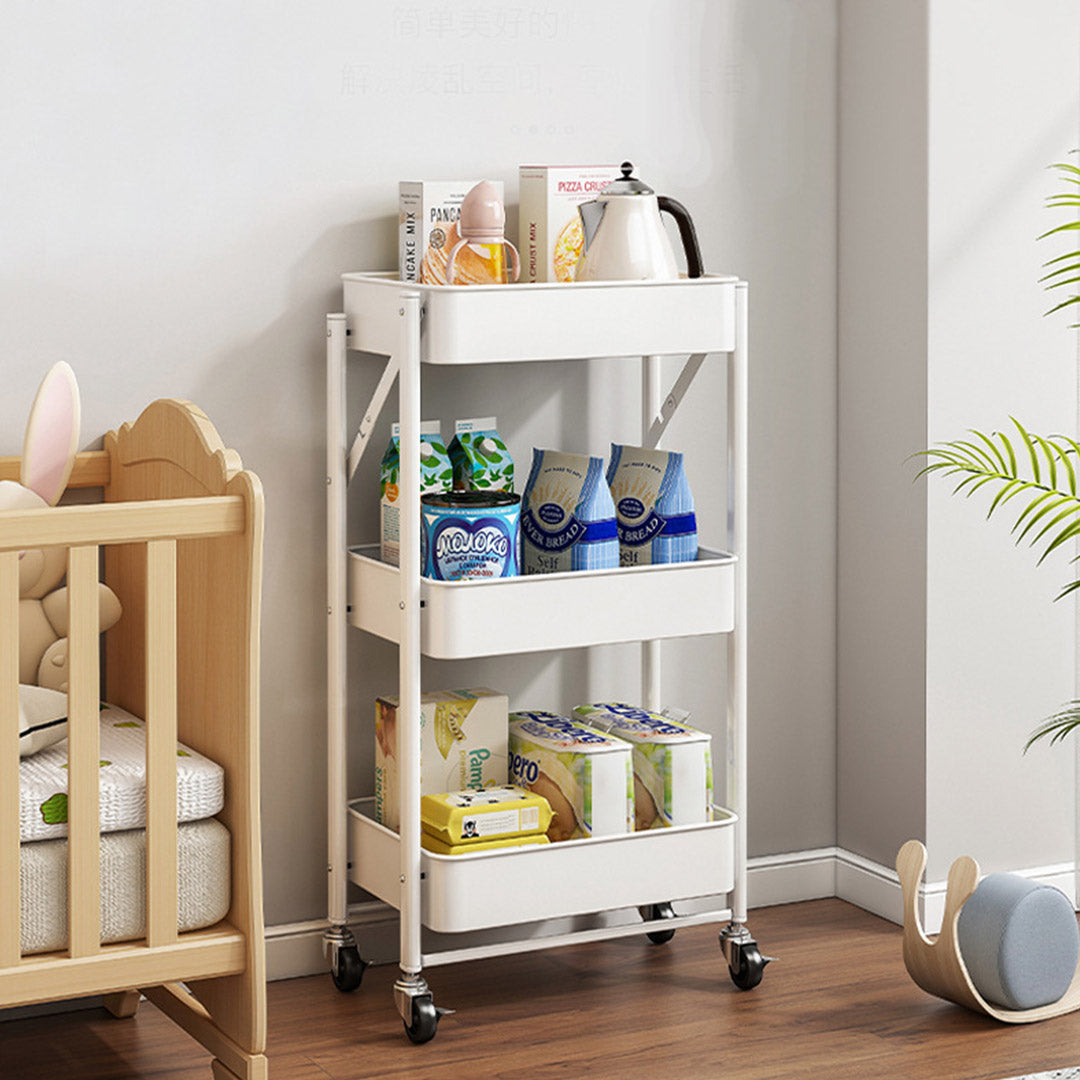 3 Tier Steel White Foldable Kitchen Cart