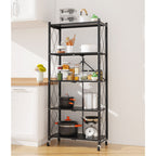 5 Tier Foldable Kitchen Shelves with Wheels Black