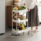 3 Tier Steel White Foldable Kitchen Cart