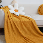 Yellow Diamond Pattern Knitted Throw Blanket