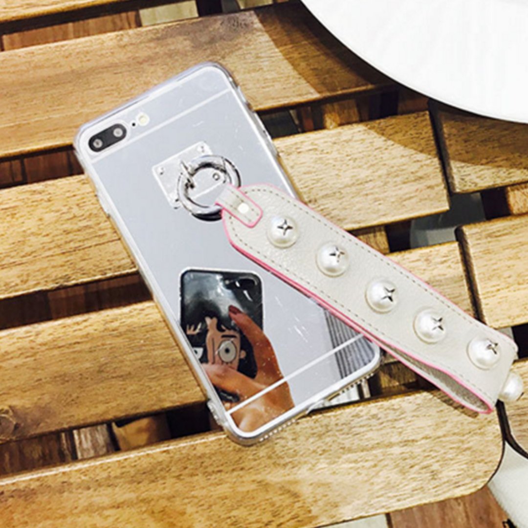 Luxury Fashionable Durable Mirror Back iPhone Case Pearl Strap