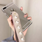 Luxury Fashionable Durable Mirror Back iPhone Case Pearl Strap