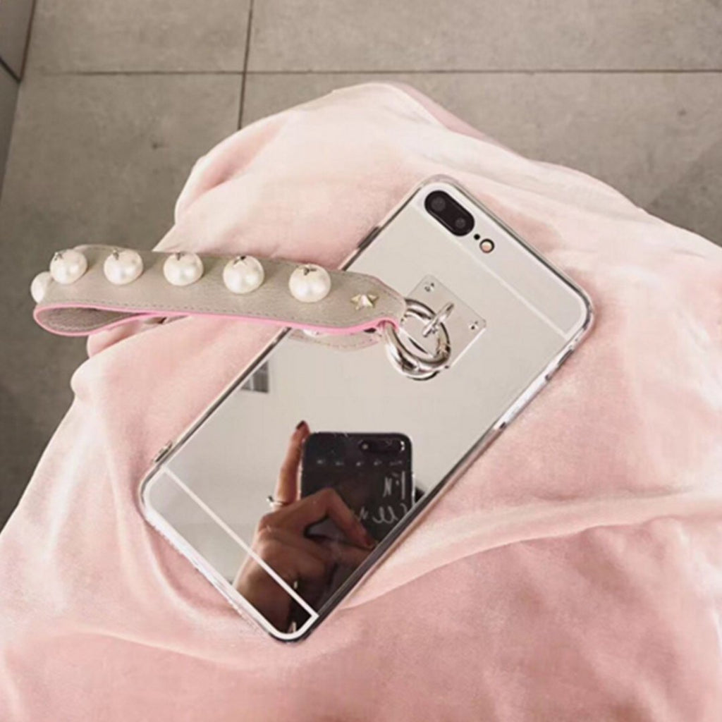 Luxury Fashionable Durable Mirror Back iPhone Case Pearl Strap