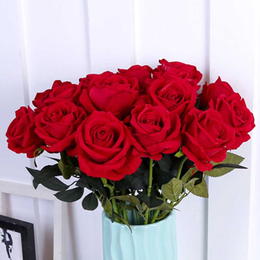 10pcs Artificial Silk Flower Rose Bouquet Red