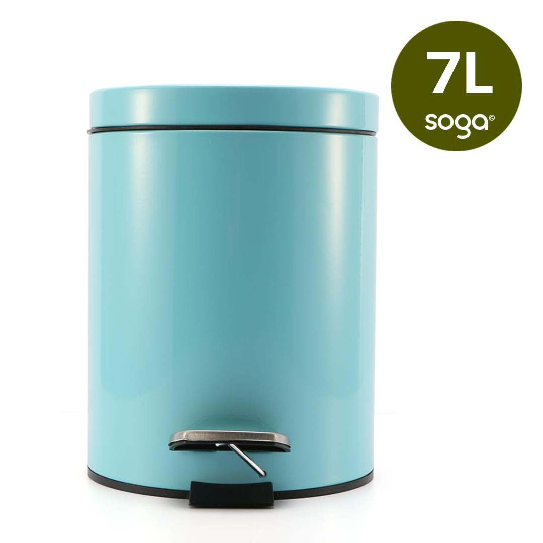 Foot Pedal Stainless Steel Trash Bin Round 7L Blue
