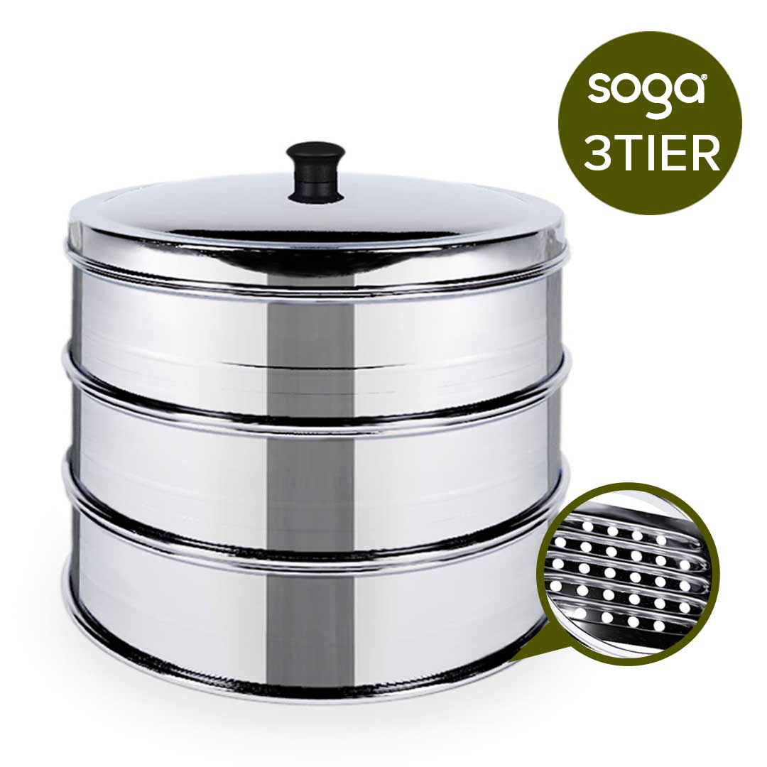 3 Tier Stainless Steel Steamers With Lid 25cm