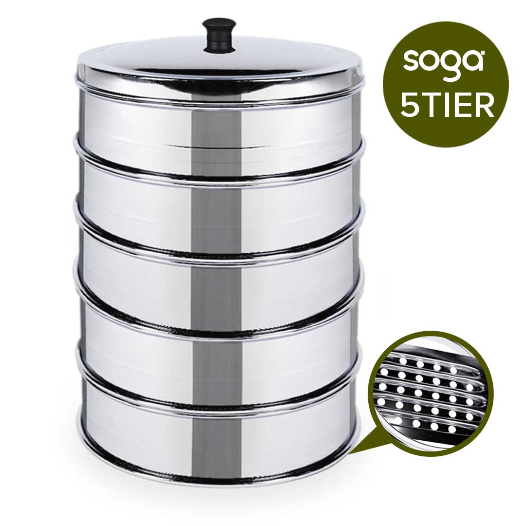 5 Tier Stainless Steel Steamers With Lid 22cm